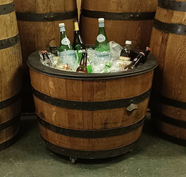 1/2 Whiskey Barrel Party-Event Cooler-Ice-Chest c/Liner, Casters, Bottle Opener - Aunt Molly's Barrel Products