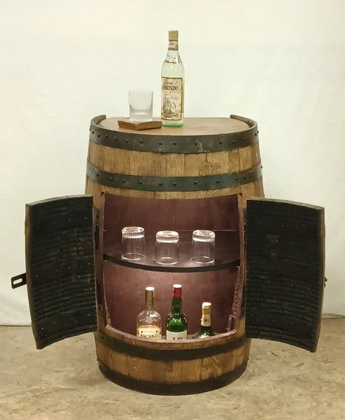 3/4 Whiskey Barrel Double Door Cabinet-Storage c/ Lights-Padlock- - Aunt Molly's Barrel Products