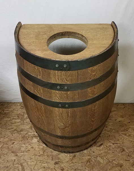 Half Whiskey Barrel Trash Can with Liner-Kitchen-Game Room-Outdoors - Aunt Molly's Barrel Products