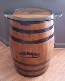 Jack Daniels Whiskey Barrel Branded-Laser Engraved-Sanded and Finished w/ 30" Glass Top-FREE SHIPPING - Aunt Molly's Barrel Products