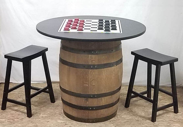 Whiskey Barrel 42" Checker Board Table-Checkers-2 Bar Stools - Aunt Molly's Barrel Products