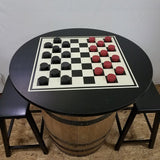 Whiskey Barrel c/36" Black Table Top-Checker Board-Checkers-2 Bar Stools - Aunt Molly's Barrel Products