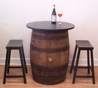 Whiskey Barrel Pub-Bistro-Bar-Home Table c/ (2) 24" Saddle Seat Bar Stools - Aunt Molly's Barrel Products