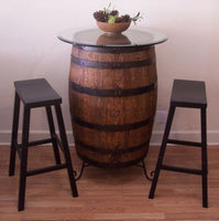 Whiskey Barrel Table c/30" Glass Top-Wrought Iron Stand-(2) 29" Bar Stools - Aunt Molly's Barrel Products