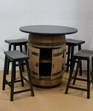 Whiskey Barrel Table Cabinet-36" Table Top-(4) Bar Stools - Aunt Molly's Barrel Products