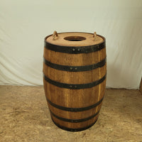Whiskey Barrel Trash Can c/Hole in Top- Rope Handles and Liner - Aunt Molly's Barrel Products