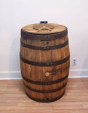Whiskey Barrel Trash Can with Double Hinged Lid and Liner - Aunt Molly's Barrel Products