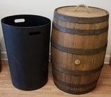Whiskey Barrel Trash Can With Liner and Lid With Rope Handle - Aunt Molly's Barrel Products